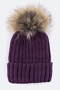 Trendy Racoon Fur Pom Pom Beanie