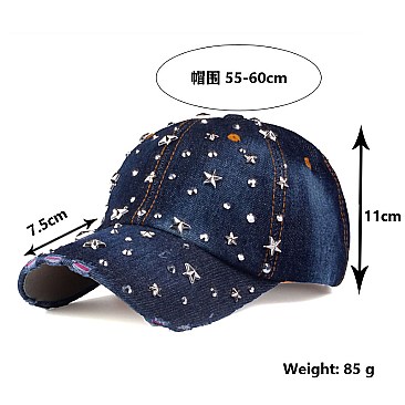 Star Studs & Stone Denim Cap