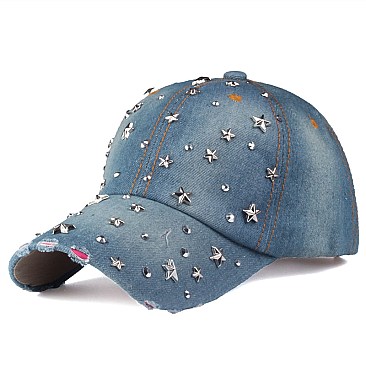 Star Studs & Stone Denim Cap