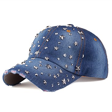 Star Studs & Stone Denim Cap