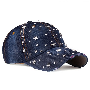 Star Studs & Stone Denim Cap