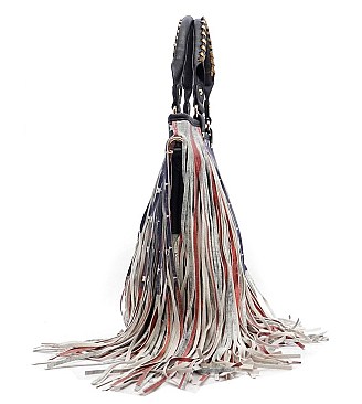 RESTOCKED-- CELEBRITY USA FLAG FRINGE TOTE