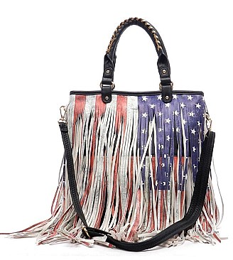 RESTOCKED-- CELEBRITY USA FLAG FRINGE TOTE