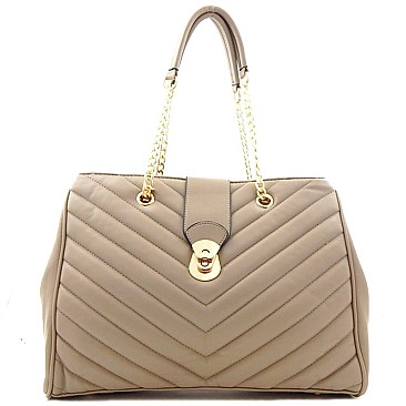 Quilted Twist Lock Chain Handle Tote