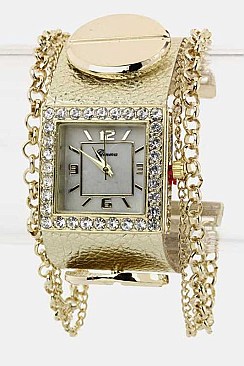 Trendy Leather & Screw Button Cuff Fashion Watch LA 05-1877