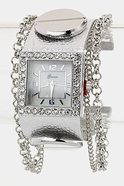 Trendy Leather & Screw Button Cuff Fashion Watch LA 05-1877