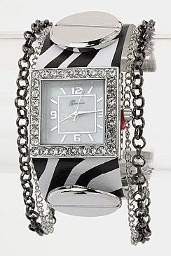 Trendy Leather & Screw Button Cuff Fashion Watch LA 05-1877