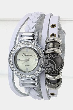 Fashionable Multi Strap Fashion Leather Bracelet Watch LA-1901