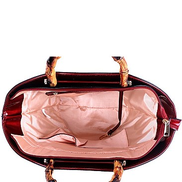 2-Way Bamboo Handle Accent Snake Print Fan Satchel