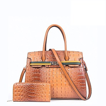 OSTRICH SATCHEL BAG & Wallet Set