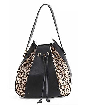 Draw String Leopard Hobo-Satchel