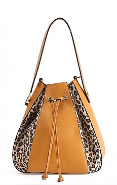 Draw String Leopard Hobo-Satchel