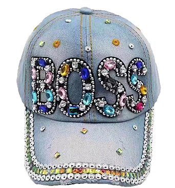 Rhinestone "BOSS" Denim Cap