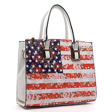 US Flag Flower Print Tote