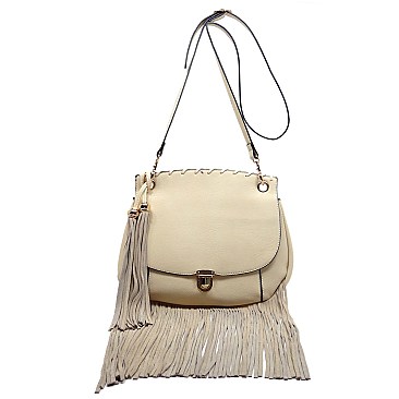 Leather Fringed Tassel Flap Large Messenger Cross