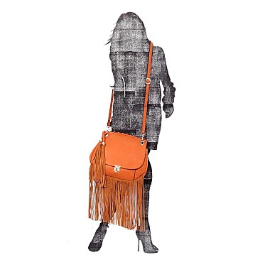 Leather Fringed Tassel Flap Large Messenger Cross