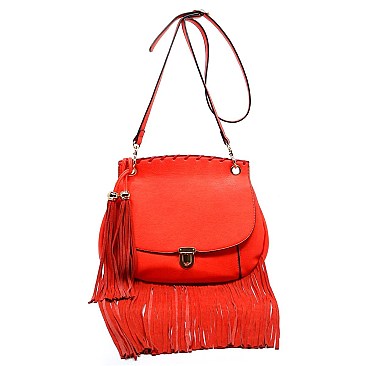 Leather Fringed Tassel Flap Large Messenger Cross