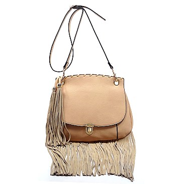 Leather Fringed Tassel Flap Large Messenger Cross