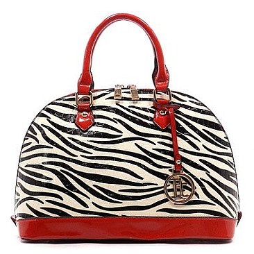 Zebra Print Patent Textured Doom Shape Satchel