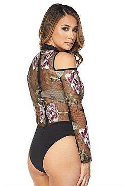 Pack of 6 Pieces Sexy Cold Shoulder Long Sleeve Bodysuit BJBCR6538