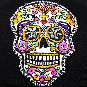 Vintage Sugar Skull Monogram Patch Embroidery Cap