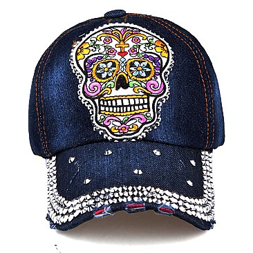 Vintage Sugar Skull Monogram Patch Embroidery Cap