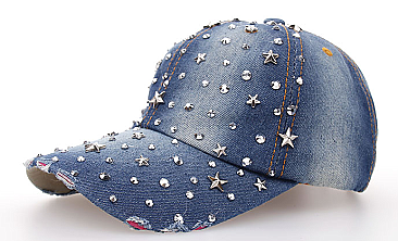 Crystal Studs Denim Cap