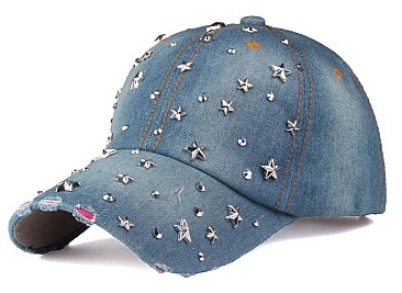 Crystal Studs Denim Cap