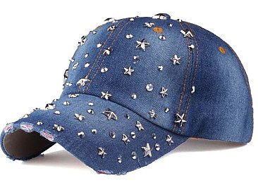 Crystal Studs Denim Cap