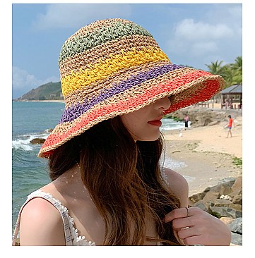 Multi Color Foldable Beach Straw Sun Hat