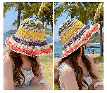 Multi Color Foldable Beach Straw Sun Hat