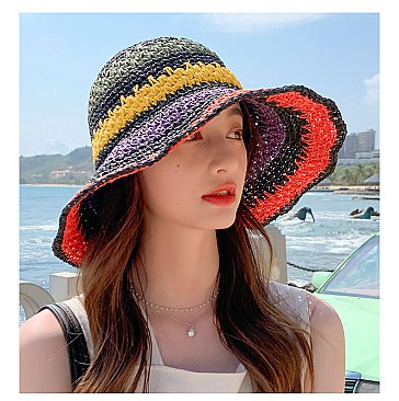 Multi Color Foldable Beach Straw Sun Hat