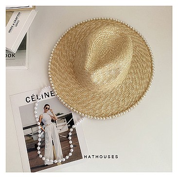 High Quality Pearl Large Brim Straw Hat