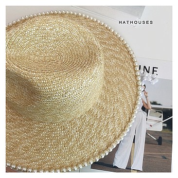 High Quality Pearl Large Brim Straw Hat