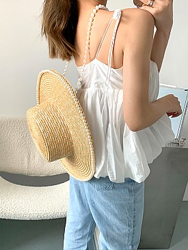 High Quality Pearl Large Brim Straw Hat