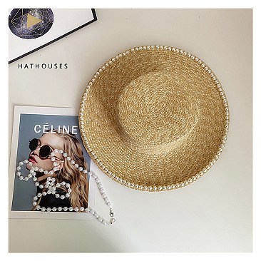 High Quality Pearl Large Brim Straw Hat