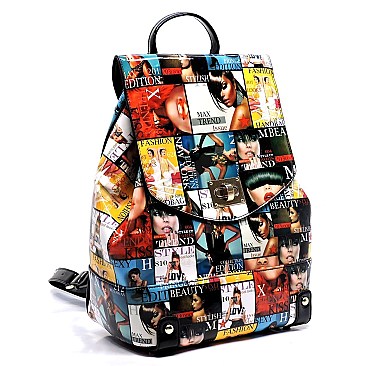 Collage Magazine Cover Backpack & Wallet Set