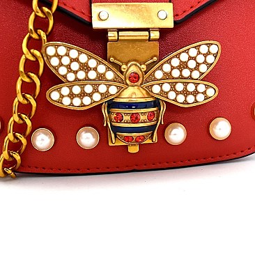 0862LP-LP Rhinestone Bee Charm Chain Shoulder Bag