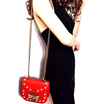 0862LP-LP Rhinestone Bee Charm Chain Shoulder Bag