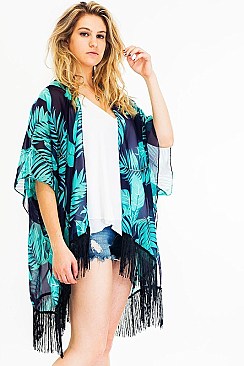 Chic Palm Print Tassel Kimono FM-KSF211