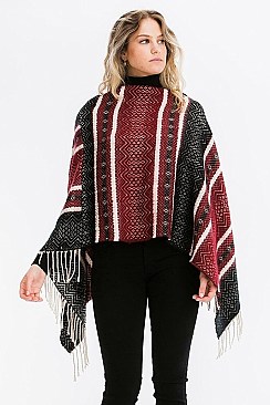 FRINGED TRIBAL PONCHO