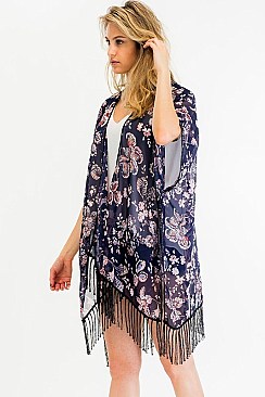 PACK OF 6 Cushy Flower Print Tassel Kimono