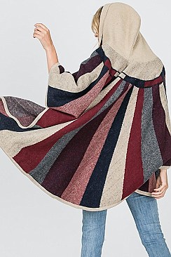 Hooded Stripe Pattern Poncho
