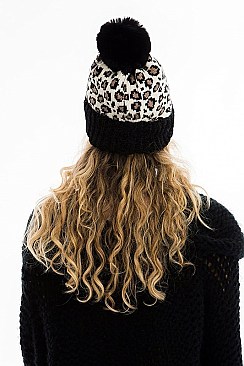 A DOZEN LEOPARD POMPOM BEANIES