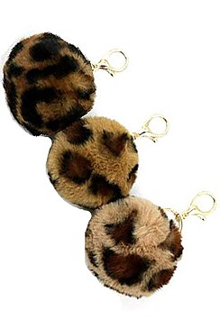 Pack of 12Pcs  Assorted Leopard Pom Key Rings