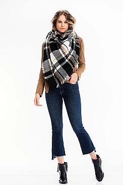 Pack of 6 Plaid Oversized Square Blanket Scarves