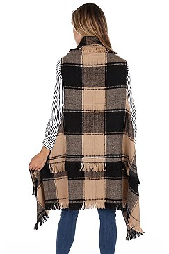 Fashionable Multi Tone Plaid Pattern Cape FM-FTZAO6075