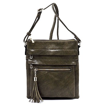 Glossy Multi Zip Pocket Crossbody Bag