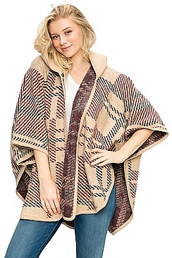 Hooded Plaid Pattern Poncho
