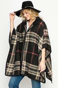 Hooded Plaid Pattern Warm Poncho